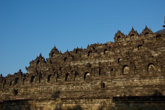 Borobudur Temple with Buddhist Statues and Stone Architecture
