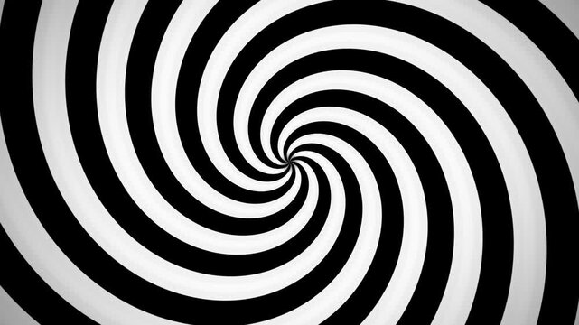 Hypnotic spiral pattern creates a classic black and white optical illusion effect.