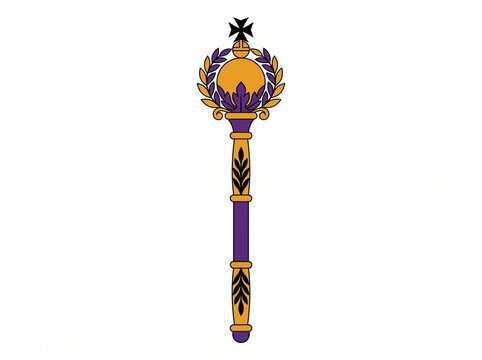Decorative ceremonial mace with golden crown and purple handle featuring