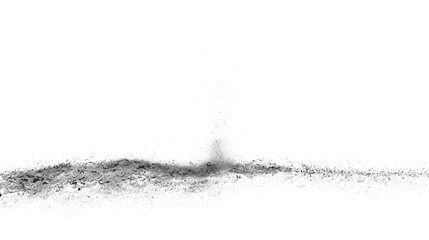Obraz premium Charcoal dust and ash particles dispersing across a clean white background surface