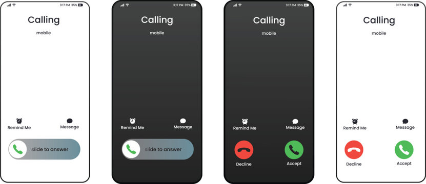 Calling mobile interface with transparent background for easy integration into designs.