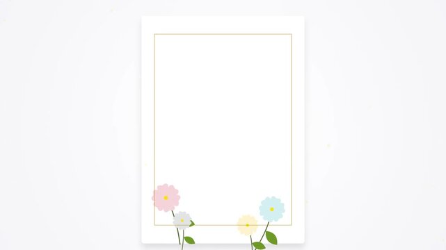 Minimalist blank card with gold frame and pastel flowers