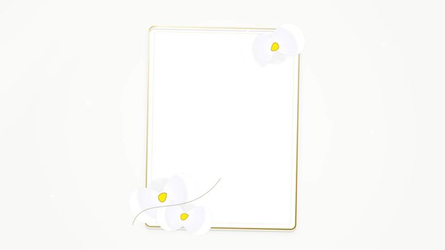 Elegant white card with gold frame and orchid flowers