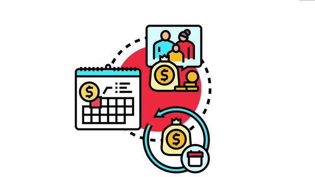 Household budget planning includes regular recurring payments, family income, and managing finances for expenses and saving money over time