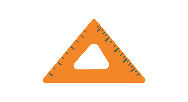 Orange triangle protractor with markings sits on a white background