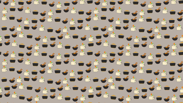 Food bowls and tofu seamless pattern