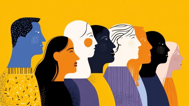 Abstract illustration of diverse personalities, human behavior, individuality, unique character traits, emotions, feelings, self expression, different perspectives, identity, inclusion, and human conn