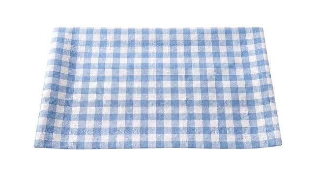Blue and white gingham napkin, blue checkered placemat fabric, picnic table textile accessory, rustic dining cloth mat isolated PNG with Transparent Background