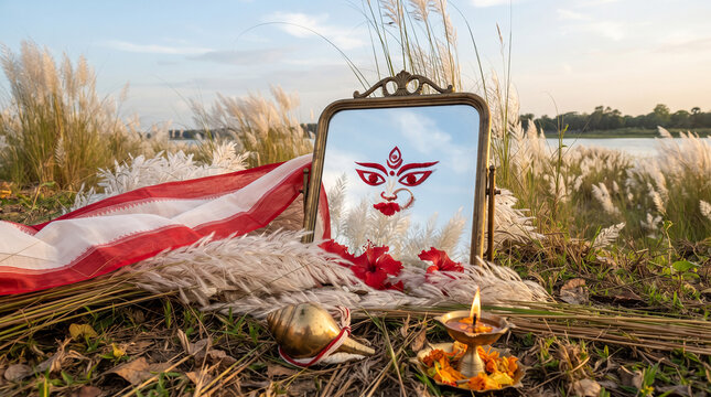 Bijoya Dashami Durga Puja Mirror Kash Flower Concept