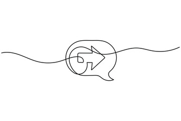Obraz premium Arrow continuous line art speech bubble icon with editable stroke vector illustration