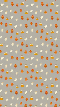 Seamless pattern of kitchen mitts and pots