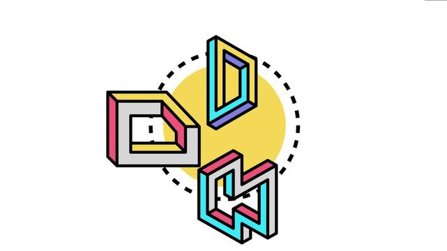 Impossible geometric figures with vibrant colors optical illusions and the concept of illusionary perception, symbolizing complex design and creative thinking