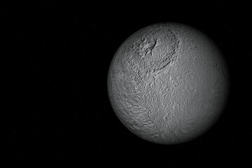 Tethys, one of the moons of Saturn, the sixth planet from Sun. © BreizhAtao