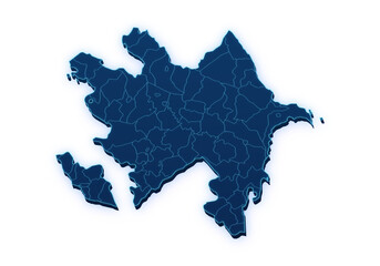 Obraz premium Neon blue pseudo 3D map of Azerbaijan with administrative regions isolated on transparent background