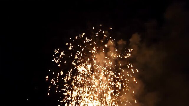 Fireworks Exploding in the Night Sky, Creating Bursts of Light and Vibrant Color with a Dynamic, Celebratory Motion.