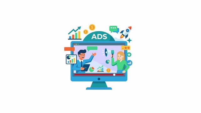 Digital Advertising and Online Marketing Animation on Transparent Alpha Channel