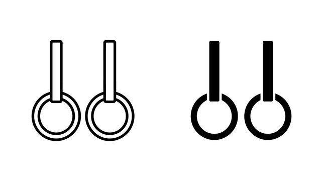Gymnastic rings icon set with dual linear and solid styles for athletic training fitness equipment and bodybuilding exercise workout programs vector graphics.