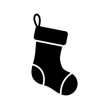 Christmas stocking gift holder icon flat silhouette for winter holiday season seasonal interior home decoration and festive celebration presents hanging elements.
