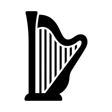 Classical harp musical instrument icon silhouette on transparent background for symphony orchestra performances and music school branding identity graphic design sets.