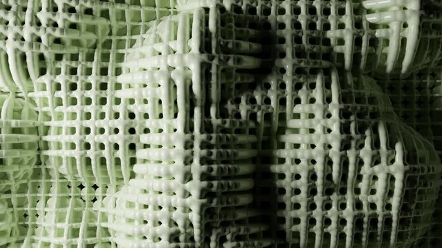 Abstract 3D green mesh deformation and rhythmic surface motion background loop