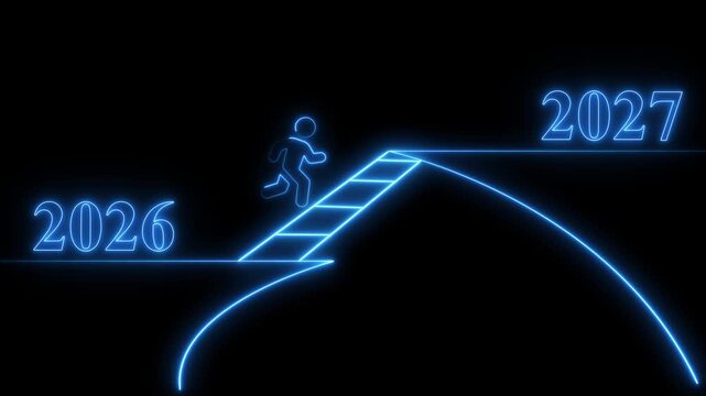 Progress From 2025 to 2026 New Year Concept, Year change concept New Year concept countdown on black background happy new year 2026 neon text 4k video animation....
