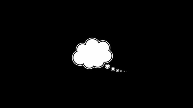 Animated Thought Bubble Icon on Black Background, Comic Speech Cloud Thinking Concept. 