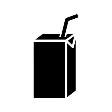 Juice carton box icon with straw silhouette design created for drink packaging product branding food industry visual materials and healthy beverage supply concepts.
