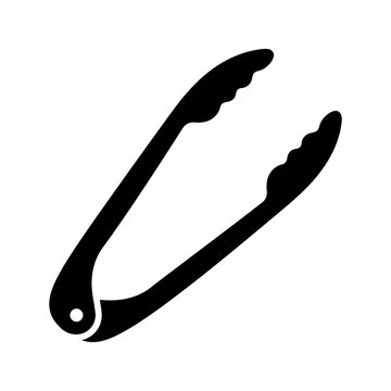 Black kitchen tongs icon representing cooking utensils and serving tools for culinary use, perfect for food preparation designs.