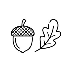 Minimalist Acorn and Oak Leaf Vector Illustration   Autumn Harvest and Forest Foliage Outline Icon, Botanical Graphic © MD Rafiqul Islam