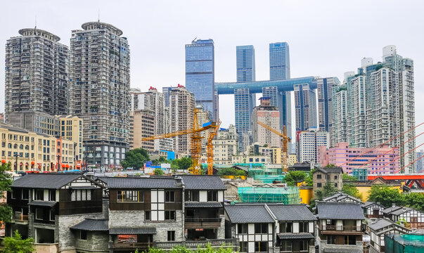 The diversity and contrast of buildings in Chongqing China