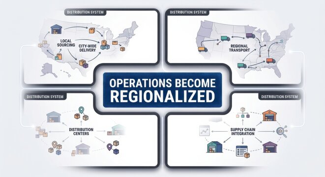 Operations Become Regionalized Diagram Illustrating Supply Chain and Distribution Systems