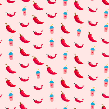 Red Chili Peppers and Drinks Pattern
