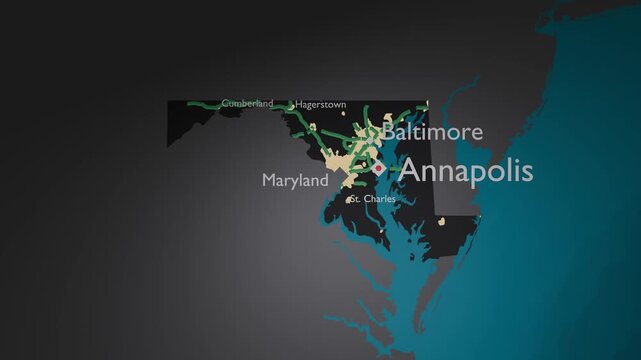 Maryland State 3D Digital Map Render