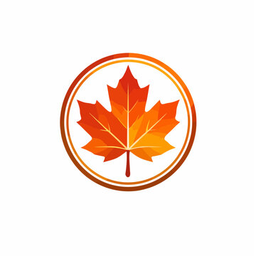 Maple Leaf Logo in a Vibrant Orange and Red Circular Autumn Design