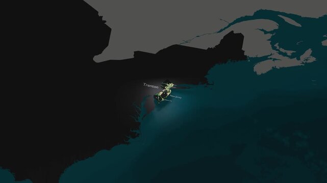 New Jersey Map 3D Orbiting Camera Shot