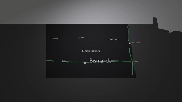 North Dakota State 3D Digital Map Graphic