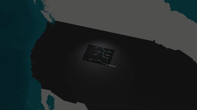 Wyoming Map 3D Orbiting Perspective Shot