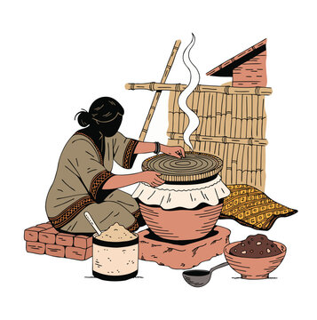 Traditional Bangladeshi Bhapa Pitha Making &ndash; Bengali Winter Food Culture Vector
