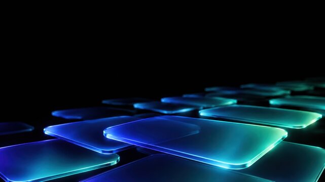 Abstract Glowing Blue and Green Rectangles on a Dark Background.
