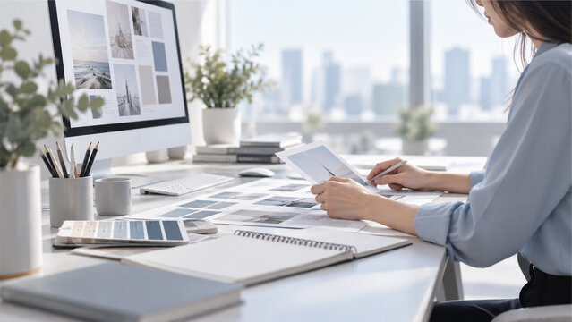 Female Graphic Designer Working in Modern Office