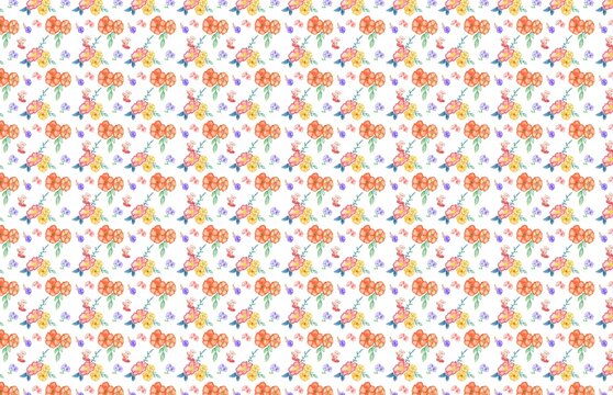 Vibrant floral pattern with orange and yellow flowers repeating seamless background