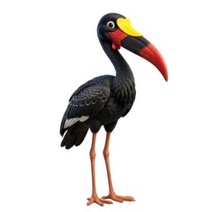 Fototapeta premium Black hornbill bird with colorful beak isolated on white background 