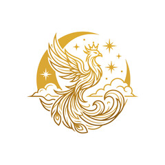 Obraz premium A beautifully crafted logo depicting a phoenix rising with stars, representing themes of rebirth and hope, suitable for wellness and personal growth brands.