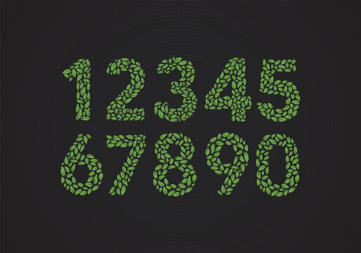 Green leaf foliage number 1 until 9 vector collection for eco theme design