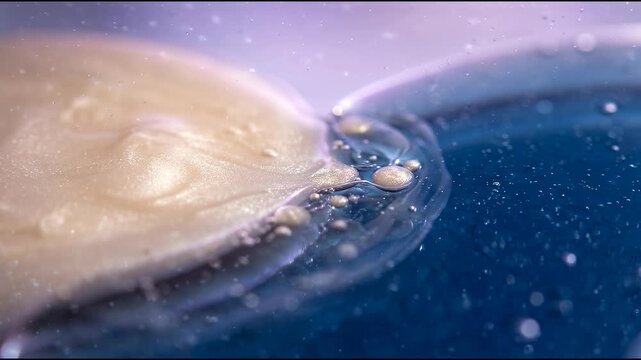 Premium cosmetic emulsification is represented by pale-champagne cream blending slowly