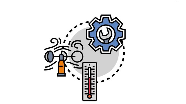 Changing weather data parameters by adjusting measuring indicator settings, calibrating environmental monitoring devices such as thermometers and anemometers with a wrench and gear symbol