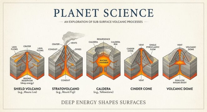 Planet Science: Diagrams of Volcanic Structures and Processes