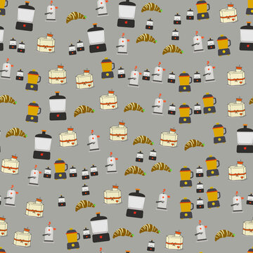 Seamless pattern of kitchen appliances and croissants