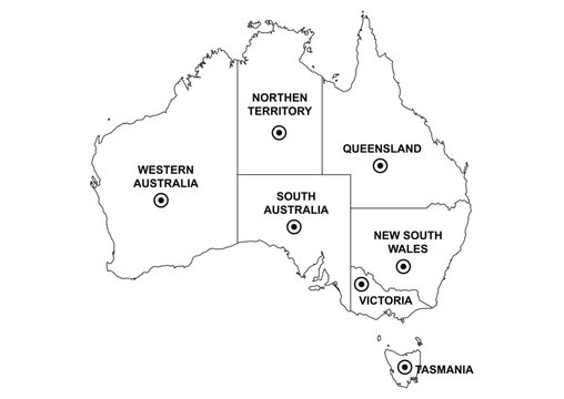 Australia Outline Map with Border on White Background