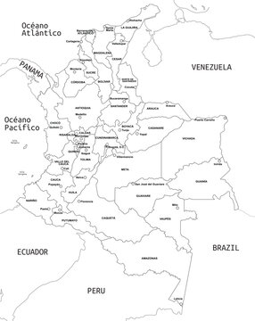Colombia Outline Map with Border on White Background